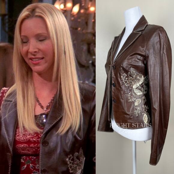 Rare Embroidered Leather Blazer Jacket ASO Lorelai Gilmore Phoebe Buffay Friends - Picture 3 of 11